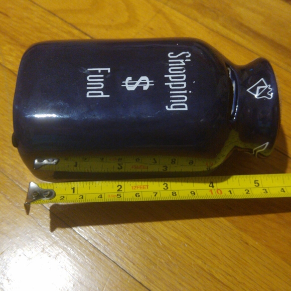 Navy ceramic "Shopping $ Fund" bank with cork lid - Picture 2 of 3